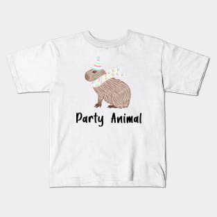 Party Animal Birthday Capybara Black Text Kids T-Shirt